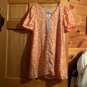ADRIENNE Creamsicle Leopard Puff Sleeve Dress Small